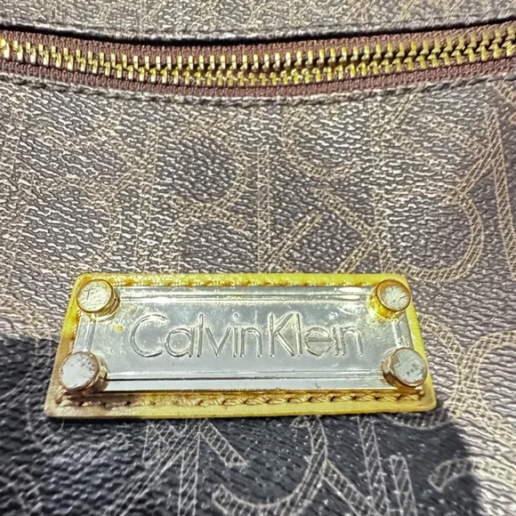 Calvin Klein Brown Monogram Crossbody with Yellow Trim - Picture 2 of 8